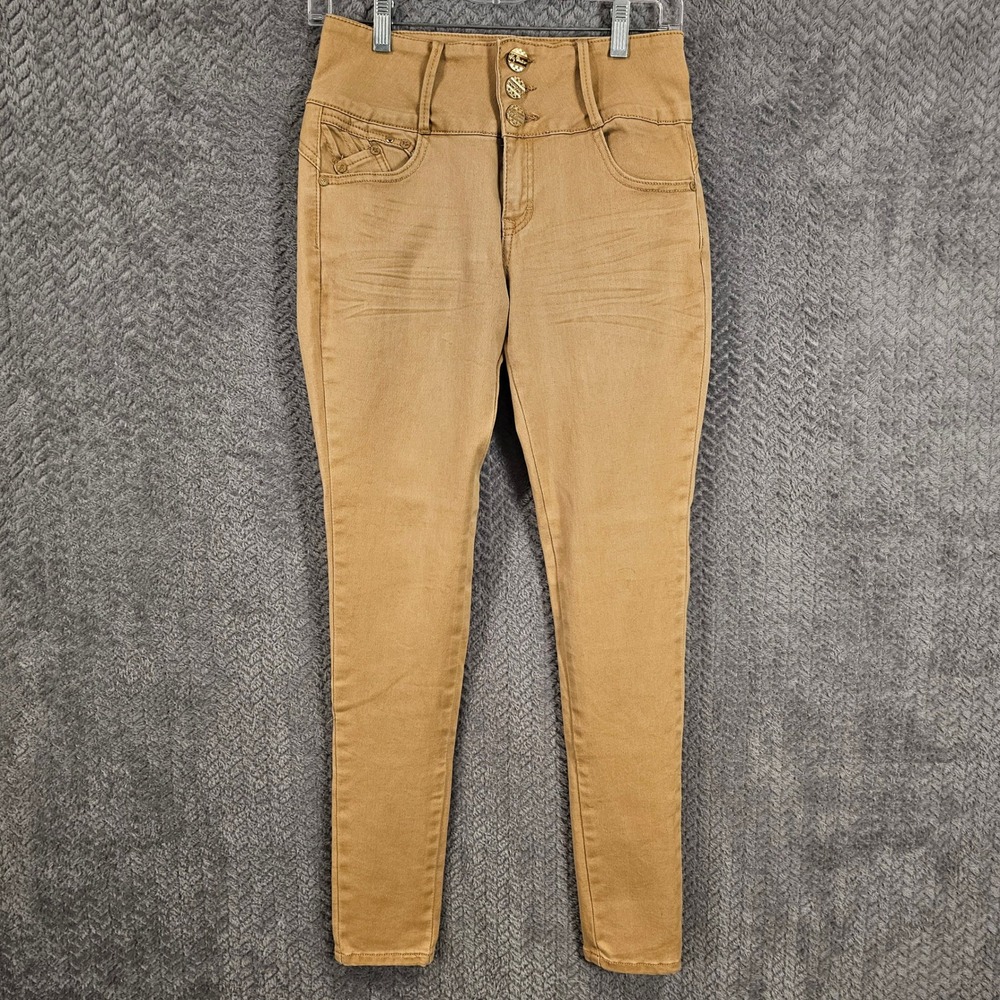 Sexy Couture Womens High Waisted Skinny Jeans Tan Khaki Triple Button Size 7